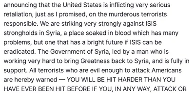 Trump announces serious retaliation against ISIS in Syria