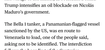 U.S. boards third tanker, Bella 1, near Venezuela