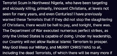 Trump announces US air strikes against ISIS in Northern Nigeria