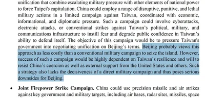 Report discusses China's options for Taiwan unification, notes lack of invasion ships