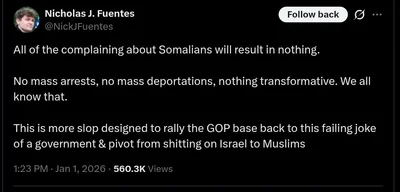 Nick Fuentes claims complaints about Somalians will lead to no action