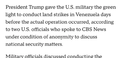 Trump authorized Pentagon land strikes in Venezuela before operation