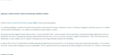 U.S. Embassy urges citizens to leave Venezuela immediately due to security risks