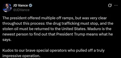 Vice President JD Vance: Drug trafficking must stop, stolen oil returned