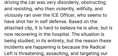 President Trump defends ICE agent, blames woman for her death