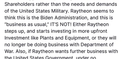 Trump threatens Raytheon with loss of DOD contracts over investment issues