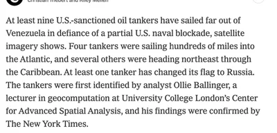 At least 9 U.S.-sanctioned oil tankers leave Venezuela despite blockade
