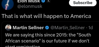 Elon Musk warns of 'South African scenario' for America if no remigration