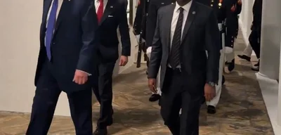 President Trump seen with FBI Director Kash Patel and Marine Corps Silent Drill Platoon