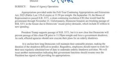 Office of Management and Budget directs federal agencies to implement shutdown plans