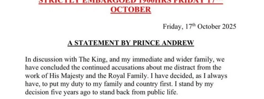 Prince Andrew surrenders all royal titles, including Duke of York