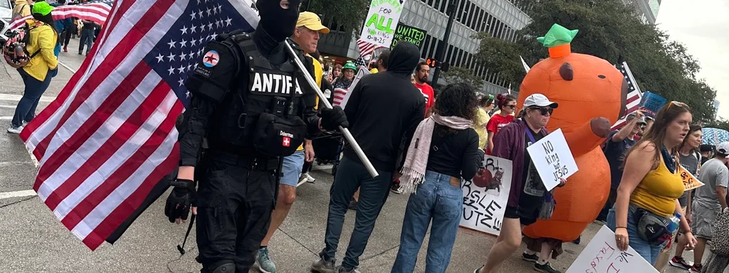 No Kings protesters seen wearing Antifa shirts or carrying flag