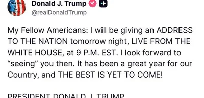 President Trump to address the nation tomorrow night