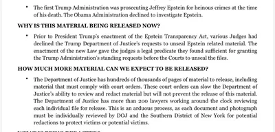 U.S. Department of Justice releases fact sheet on Epstein files
