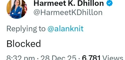Trump's DOJ lawyer Harmeet Dhillon blocks citizens on X account