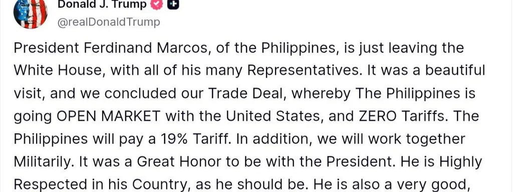 Trump Secures Zero Tariff Trade Deal with Philippines, Boosting Military Ties