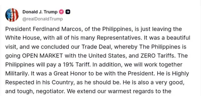 Trump Secures Zero Tariff Trade Deal with Philippines, Boosting Military Ties