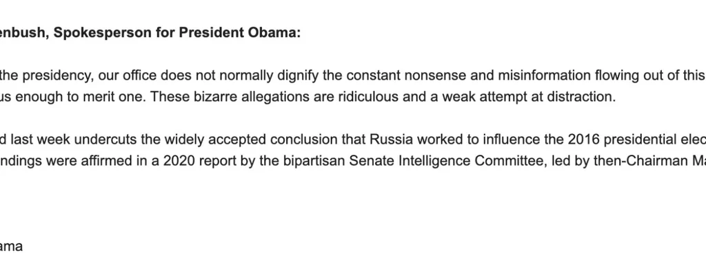 Obama's Office Slams Trump Administration's 'Outrageous' Claims on Russia Election Interference