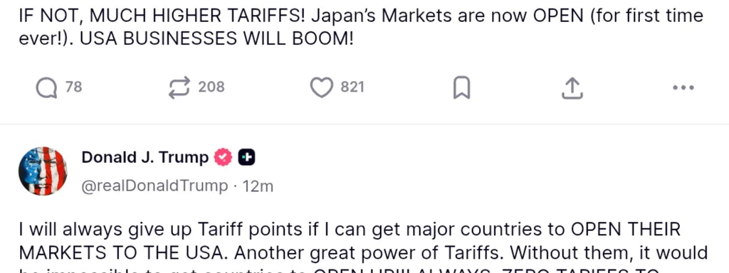 Trump Vows to Lower Tariffs in Exchange for Open Markets, Declares Japan’s Trade Access a Game Changer