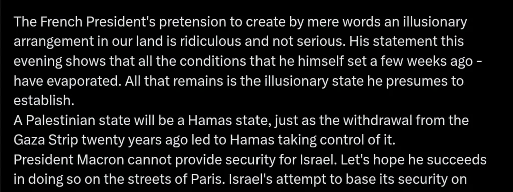 Israeli Foreign Minister Slams Macron's Palestinian State Plan as Illusory and Risky