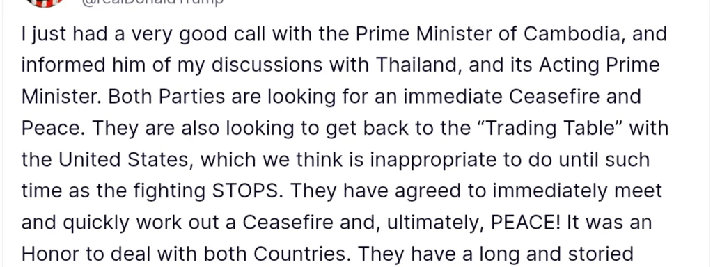 Trump Reports Positive Ceasefire Progress in Thailand-Cambodia Conflict Talks