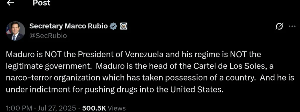 Featured image for: US Sec. of State Rubio Declares Maduro a Narco-Terror Leader, Rejects Legitimacy of His Regime US Sec. of State Rubio Declares Maduro a Narco-Terror Leader, Rejects Legitimacy of His Regime