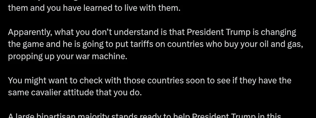 Lindsey Graham Warns Russia: Trump’s Tariffs Could Target Your Oil Buyers