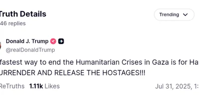 Trump Urges Hamas to Surrender to End Gaza Humanitarian Crisis and Free Hostages