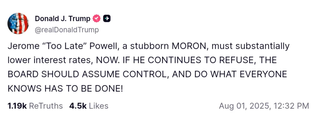 Trump Slams Fed Chair Powell as 'Stubborn MORON,' Demands Urgent Rate Cuts