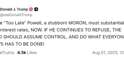 Trump Slams Fed Chair Powell as 'Stubborn MORON,' Demands Urgent Rate Cuts
