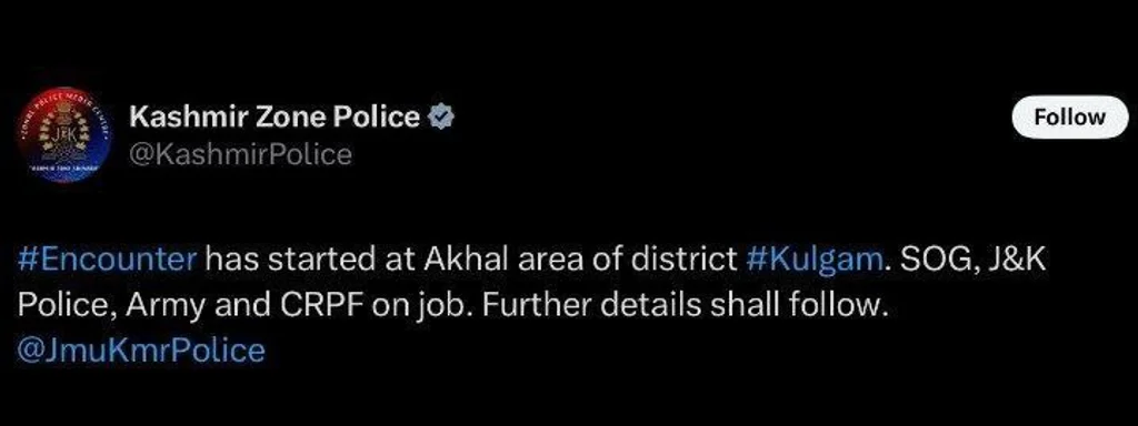 Intense Gunfight Erupts in Kulgam District as Security Forces Confront Militants
