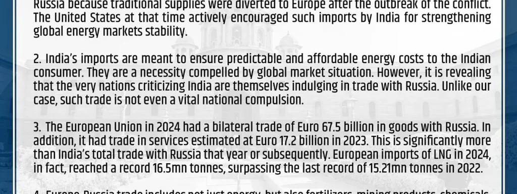 India Defends Trade with Russia, Pledges Strong Action to Protect Economic Security