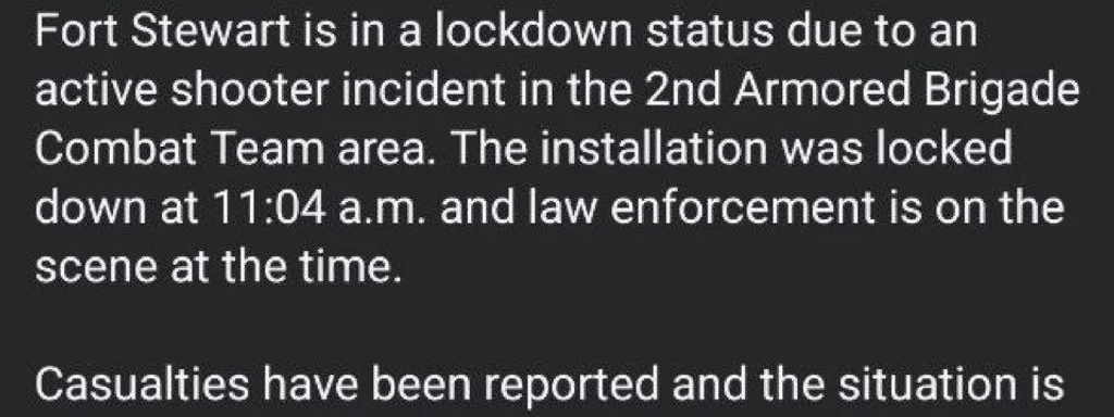Four Injured in Fort Stewart Active Shooter Incident; Base and Schools on Lockdown