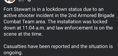 Four Injured in Fort Stewart Active Shooter Incident; Base and Schools on Lockdown