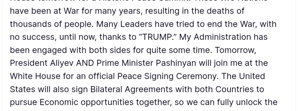 Trump Hosts Azerbaijan and Armenia Leaders for Historic Peace Summit to Resolve Conflict