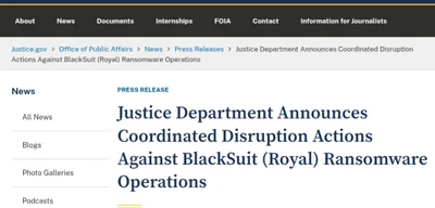 Justice Department Shuts Down BlackSuit Ransomware, Seizes $1.09M and Key Infrastructure Targets