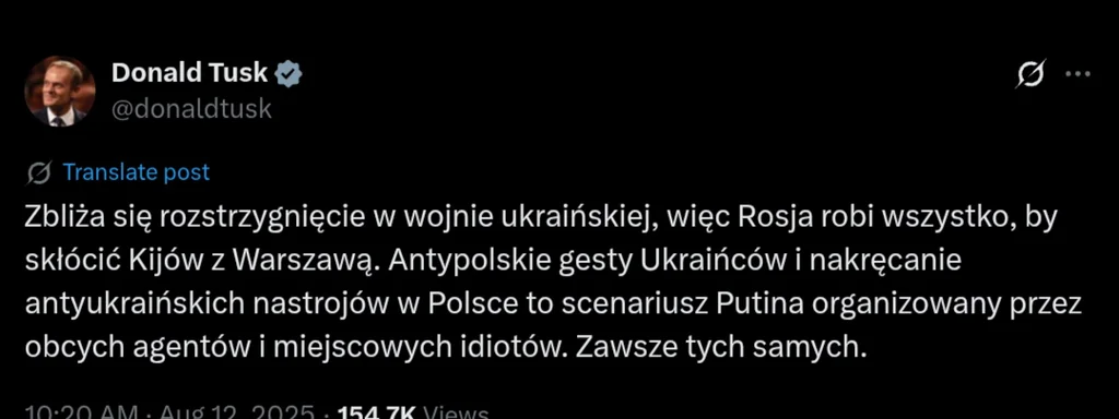 Poland's Tusk Warns of Russian Maneuvers Fomenting Anti-Ukrainian Sentiment