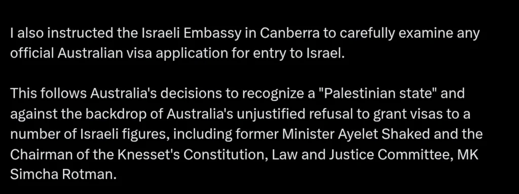 Israel Revokes Visas for Australian Diplomats, Escalating Tensions Over Palestinian Recognition
