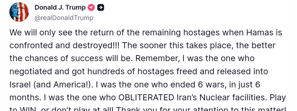 Trump Demands Destruction of Hamas as Key to Securing Hostage Releases