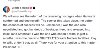 Trump Demands Destruction of Hamas as Key to Securing Hostage Releases