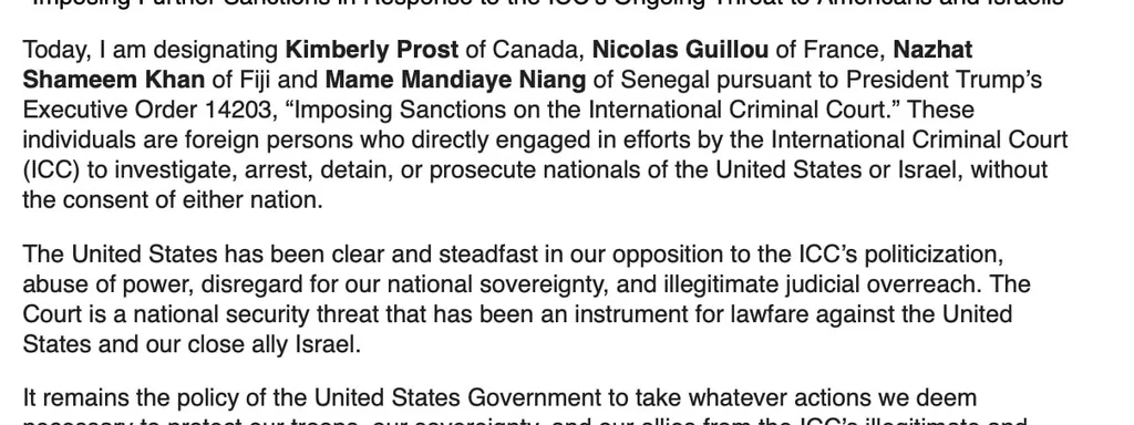 Breaking: US Sanctions Four ICC Judges Over US-Israel Probes
