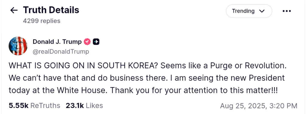 Trump Schedules Urgent Meeting Over South Korea's Turmoil Today