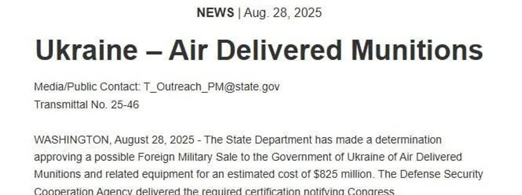 U.S. Approves $825 Million Arms Package to Bolster Ukraine's Defense