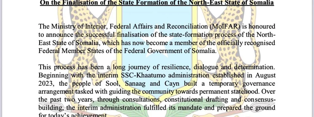 Somalia Celebrates Historic Completion of Northeastern State Formation