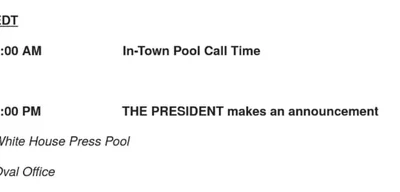 President Trump to Make Major Announcement at 2 PM EDT Today