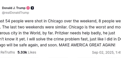 Trump Declares Chicago 'World's Most Dangerous City,' Promises Swift Crime Solutions