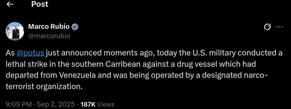 U.S. Military Strikes Venezuelan Drug Vessel in Caribbean Operation