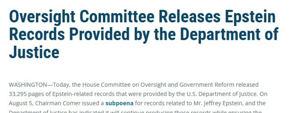 House Oversight Committee Unveils Extensive Epstein Records Cache