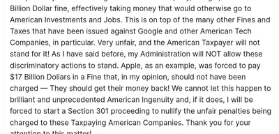 Trump Rips EU’s $3.5B Google Fine, Threatens Trade Action