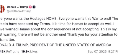 Trump Issues Final Warning to Hamas as Israel Accepts Peace Terms